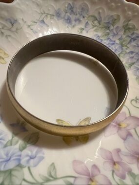 Vtg. Monet Brushed Gold Tone Heavy Bangle Bracelet Approximately 1/2 Inch Wide